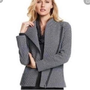 CAbi Gray/Black Herringbone Quilted Moto Jacket Style #3025 Size Small